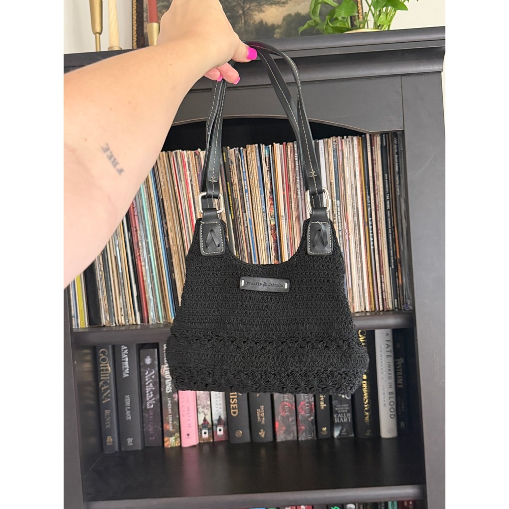 Frankie & Johnnie Crochet Knit Shoulder Bag OS Black Boho Woven Purse
